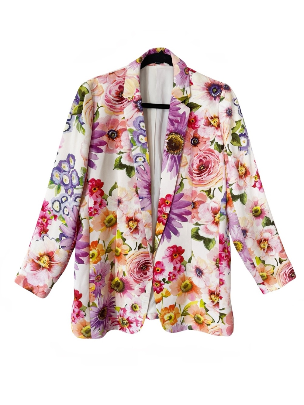 Express Women's Floral Multicolor Open Front Oversized Boyfriend Blazer Medium